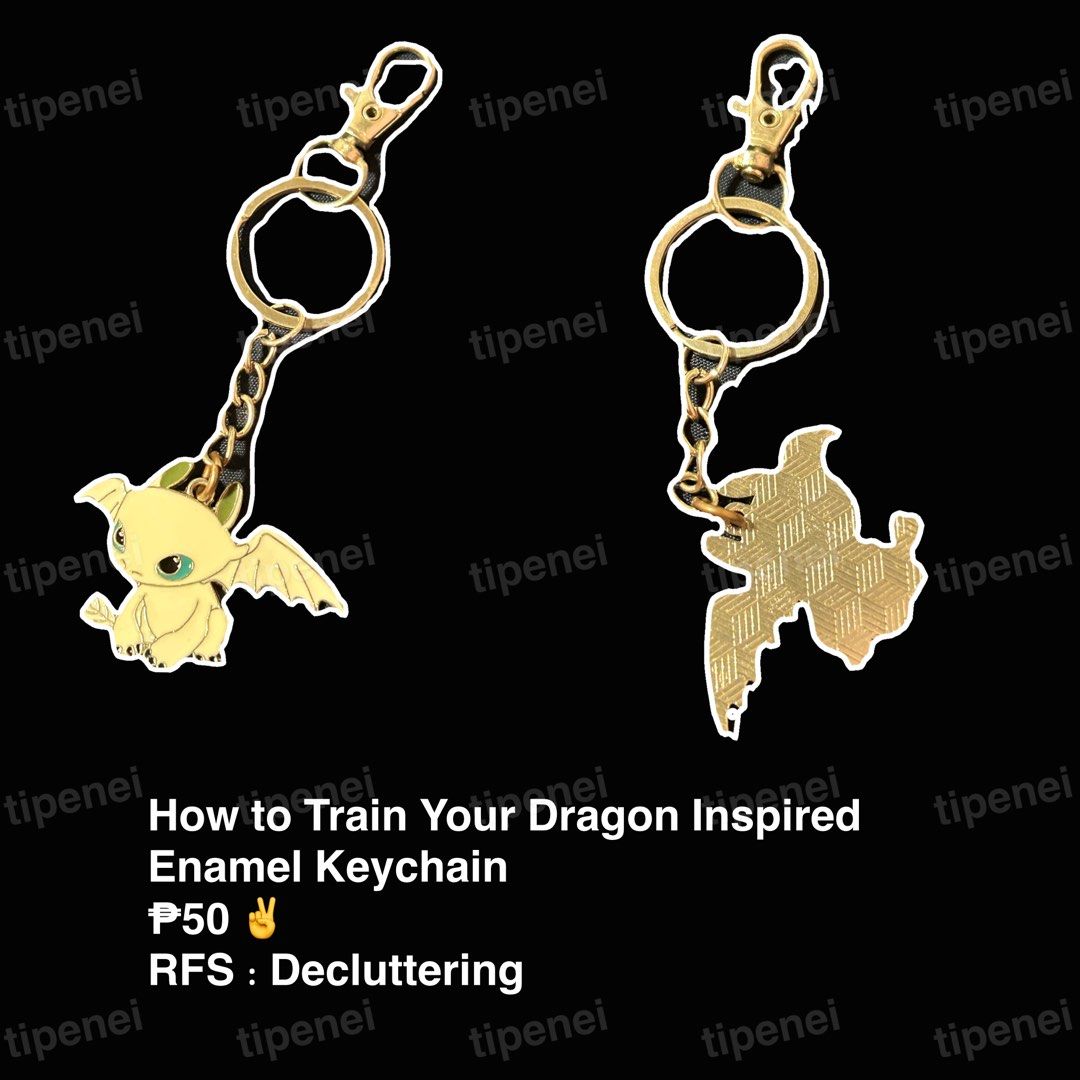 How to Train Your Dragon Inspired Enamel Keychain (Category: Character Goods) located in Imus. Submitted by tipenei (Listing ID 1446790110, Image 1). Description: 🐉 How to Train Your Dragon Inspired Enamel Keychain ✨ HTTYD-inspired dragon design (Light Fury style) ✨ Metal enamel keychain ✨ Good pre-loved condition ✨ Not official merchandise 💰 ₱50 📍Imus, Cavite 🚚 Buyer shoulders shipping.