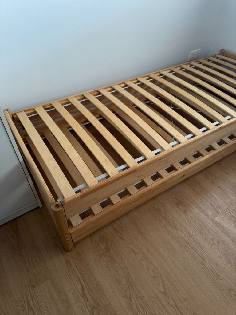 IKEA UTAKER Stackable Bed Frame (Category: Bed Frames & Mattresses) located in Singapore. Submitted by pkwcpy (Listing ID 1446810916, Image 3). Description: Lightly used. https://www.ikea.com/sg/en/p/utaker-stackable-bed-pine-70360485/ Height, 2 beds: 46 cm Length: 205 cm Width: 83 cm Height: 23 cm Package quantity: 2 pieces Mattress length: 200 cm Mattress width: 80 cm .