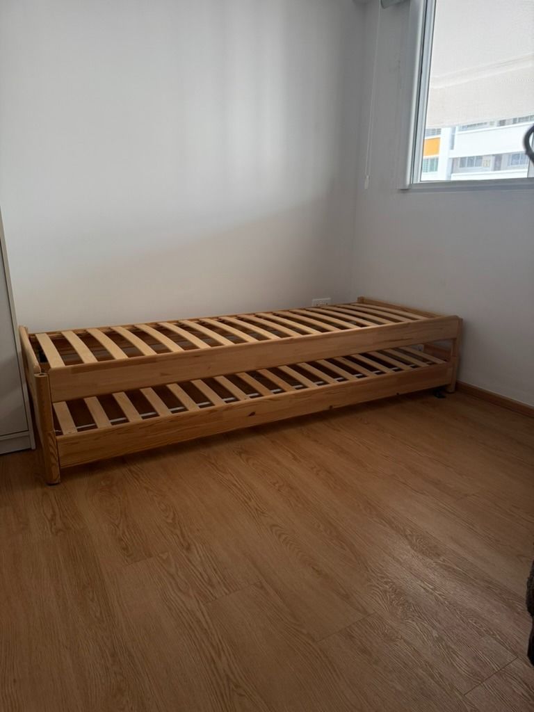 IKEA UTAKER Stackable Bed Frame (Category: Bed Frames & Mattresses) located in Singapore. Submitted by pkwcpy (Listing ID 1446810916, Image 1). Description: Lightly used. https://www.ikea.com/sg/en/p/utaker-stackable-bed-pine-70360485/ Height, 2 beds: 46 cm Length: 205 cm Width: 83 cm Height: 23 cm Package quantity: 2 pieces Mattress length: 200 cm Mattress width: 80 cm .