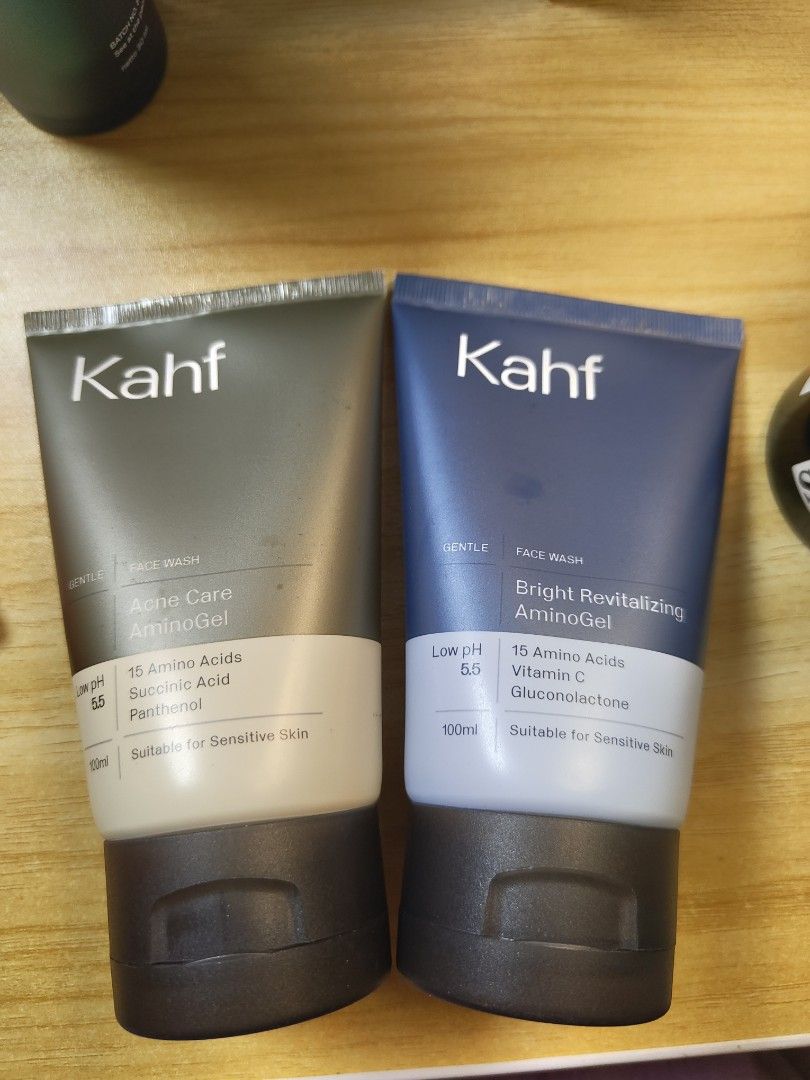 Kahf AminoGel Face Wash - Bright Revitalizing & Acne Care (Category: Face Care) located in Petaling Jaya. Submitted by jesnitahussin2002 (Listing ID 1446867220, Image 1). Description: each rm10 - Two Kahf AminoGel Face Washes available: Bright Revitalizing & Acne Care. - Each bottle is 100ml. - Features a low pH of 5.5, ideal for sensitive skin. - Gentle and effective for daily cleansing. - Helps achieve brighter, revitalized, or clearer skin..