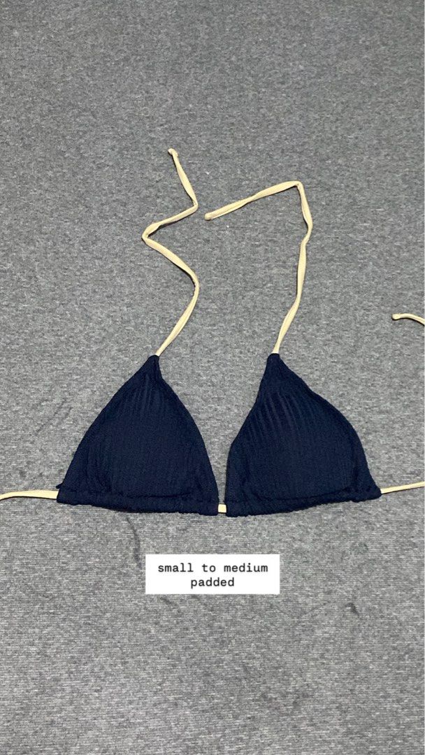 Knitted Navy Blue Padded Swimsuit Top (Category: Bikinis & Swimsuits) located in Tanza. Submitted by cerenitycollections (Listing ID 1446821179, Image 1). Description: with pad slots self tie small to medium.