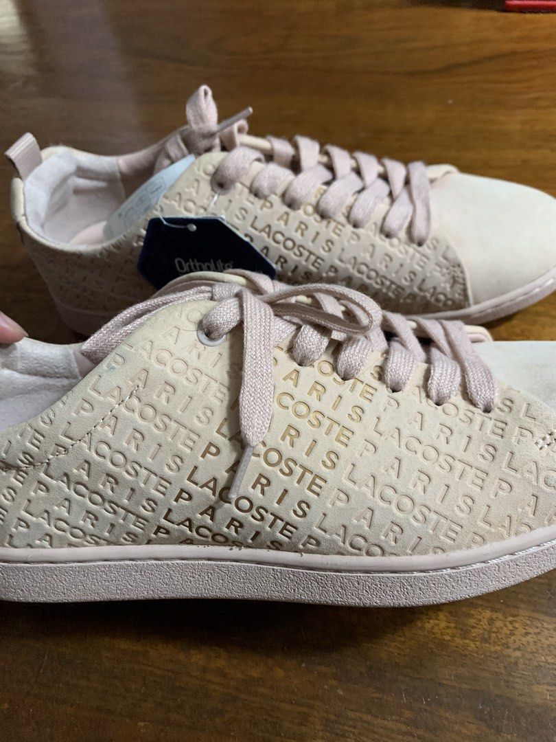 Lacoste Paris Embossed Sneakers (Category: Sneakers) located in Calumpit. Submitted by declutterwithajm (Listing ID 1446822390, Image 3). Description: - bought from 🇺🇸 outlet (w/o box) - blush pink in person - never been worn - little bit dirty due to storage but overall still in a good wearable condition.
