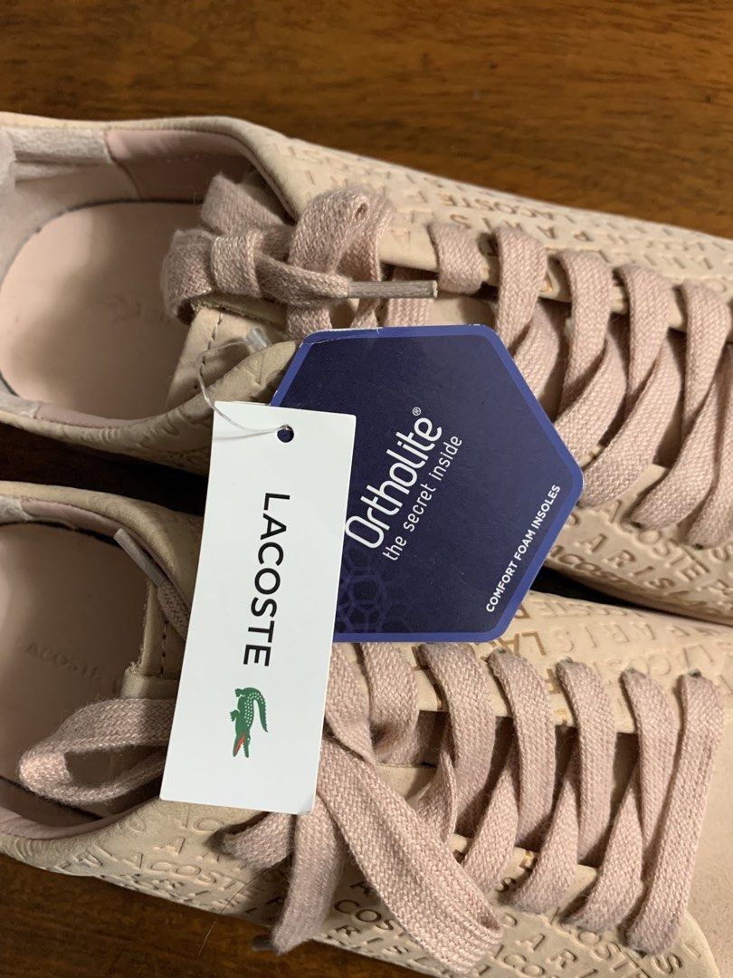 Lacoste Paris Embossed Sneakers (Category: Sneakers) located in Calumpit. Submitted by declutterwithajm (Listing ID 1446822390, Image 2). Description: - bought from 🇺🇸 outlet (w/o box) - blush pink in person - never been worn - little bit dirty due to storage but overall still in a good wearable condition.