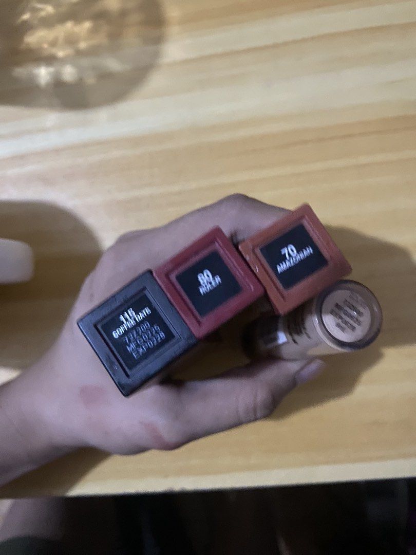 Maybelline Make up bundle (Category: Makeup) located in Pasig City. Submitted by thevintagenook (Listing ID 1446812603, Image 2). Description: - Maybelline Makeup Bundle - Includes 3 SuperStay Matte Ink Liquid Lipsticks: - Shade 115: Coffee Date - Shade 80: Ruler - Shade 70: Amazonian - Includes 1 Maybelline Fit Me Concealer - All items are genuine Maybelline products - Perfect addition to your makeup collection.