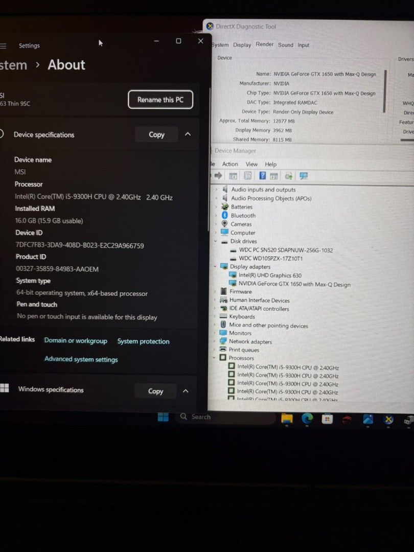 MSI Gaming GTX 1650 16gb Nvme SSD I5 GF63 thin tt Laptop I7 Asus Rog Ryzen tuf Nvidia intel core 2060 (Kategori: Laptop) berada di Jakarta Timur. Dikirim oleh Golaptop.id (ID iklan 1446876908, Gambar 2). Deskripsi: Serius Langsung WA Misi gan ane Mau jual leptop Msi Katana GF63 9SC Spek : - intel Core i5 9300H - 16gb ddr4 ram - 512gb SSD * Nvidia GTX 1650 4gb Windows 11 64bit Sisanya bisa cek google Aplikasi komplit : Ms.office , Photoshop, DLL &