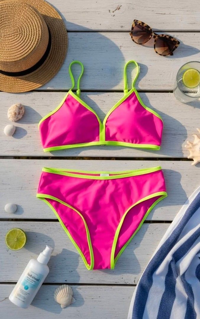 Neon pink bikini 14 year old on tag (Category: Bikinis & Swimsuits) located in General Trias. Submitted by sscaparas (Listing ID 1446776824, Image 1). Description: - Vibrant neon pink bikini - Contrasting neon trim detail - Designed for a 14-year-old - Two-piece set stocks available : 2 .