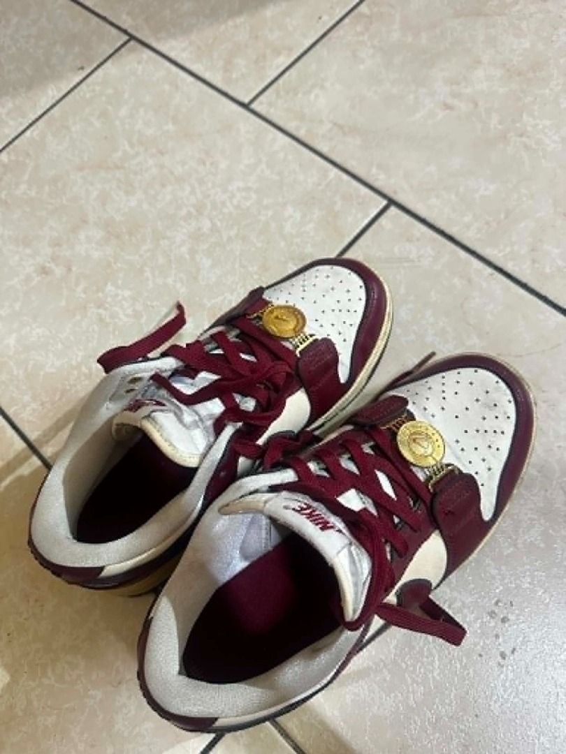 Nike Dunk Low "Just Do It" Comes with Gold Medals (Category: Sneakers) located in Taguig. Submitted by yono32 (Listing ID 1446741426, Image 2). Description: Nike Dunk Low "Just Do It" Comes with Gold Medals - Nike Dunk Low sneakers - Burgundy and white colorway - Unique gold medal accents on laces - Made in Indonesia Bought a couple of years ago, as seen, may signs of usage but still functional, RFS: nakatambak lang, may mga alikabok lng pero goo