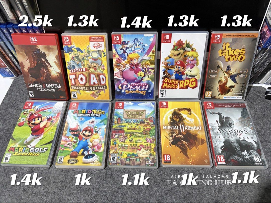 Nintendo Switch Games, Controller & Sd Card (Category: Nintendo) located in Manila. Submitted by eagaminghub (Listing ID 1446846621, Image 1). Description: For Sale Switch 1 & 2 Games, controller & Sd Card Feel free to visit our page Sandisk Extreme A2 - 6.5k Nintendo Switch 2 Pro Controller - 2.6k Switch 2 Demon x Machina titanic scion - 2.5k Switch 1 It Takes Two - 1.3k Stardew Valley - 1.1k Mario Golf Super Rush - 1400 Super Mario RPG - 1300 C