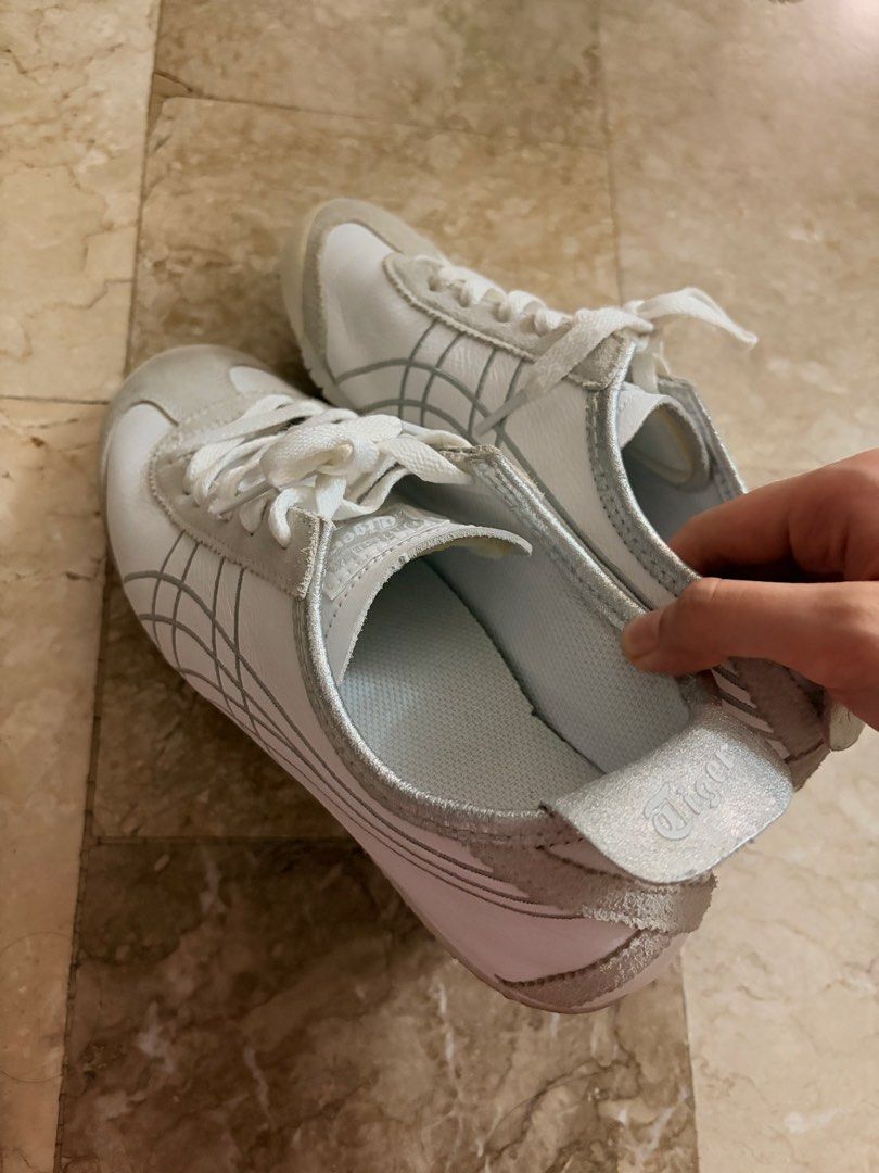 Onitsuka Tiger Mexico 66 White Silver Sneakers (Category: Sneakers) located in Muntinlupa City. Submitted by buuttercup (Listing ID 1446748759, Image 2). Description: Original Onitsuka 24.5CM EU 39 RFS: bit tight on me worn once. plenty of life remaining!! 2200 sf included already.