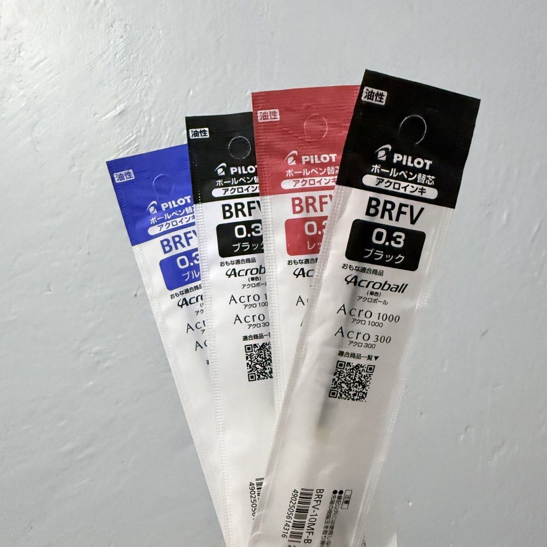 Pilot Acroball 0.3mm Ballpoint Pen Refills (Category: Stationery & School Supplies) located in Cavite. Submitted by ace_ss (Listing ID 1446849951, Image 1). Description: Note: Nabuksan lang packaging ng isang refill (black) kasi I tried to fit it inside my pen. Pero all refills have not been used yet! - Pilot Acroball Pen Refills - Tip Size: 0.3mm - Available Colors: Blue, Black, Red RFS: Thought it would fit my acroball 0.7 pen : (( selling as a