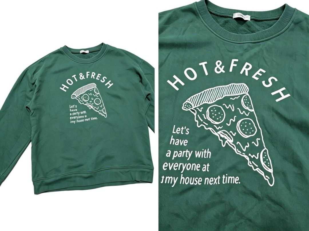 Pizza Graphic Sweatshirt for Kids (Category: Babies & Kids Fashion) located in Compostela. Submitted by retrocebu (Listing ID 1446849866, Image 1). Description: size 150 width 19" length 22" sleeve length 18" like new no issue 280+sf loc compostela cebu.