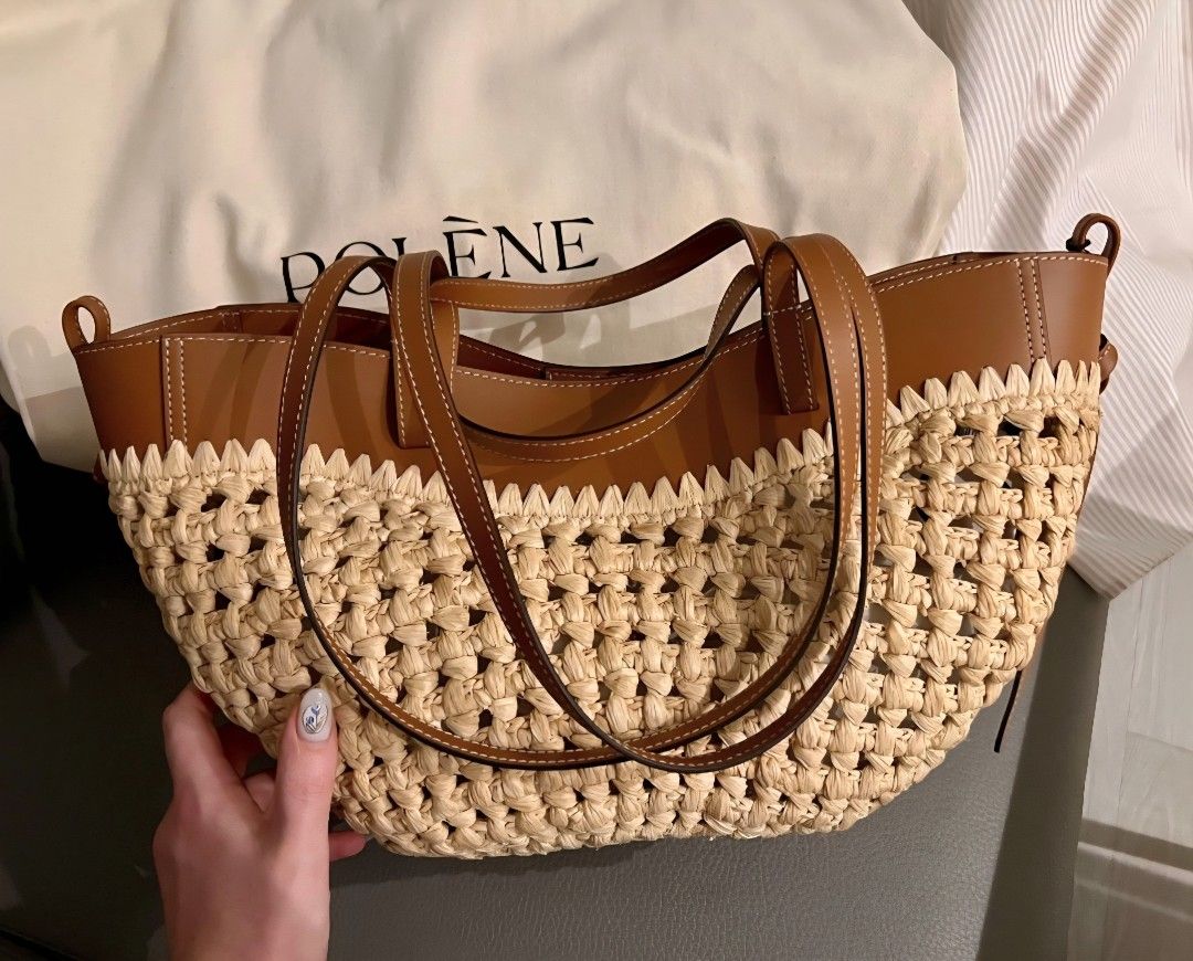 Polène Raphia (Mini) Bag -ORIGINAL (Category: Tote Bags) located in Cebu City. Submitted by kfc40 (Listing ID 1446735853, Image 1). Description: - Polène tote bag (mini size) - Woven straw body - Tan leather trim and handles - Classic, versatile design - Perfect for summer or everyday use - Includes dust bag and box -Original from Tokyo,Japan Polène store.
