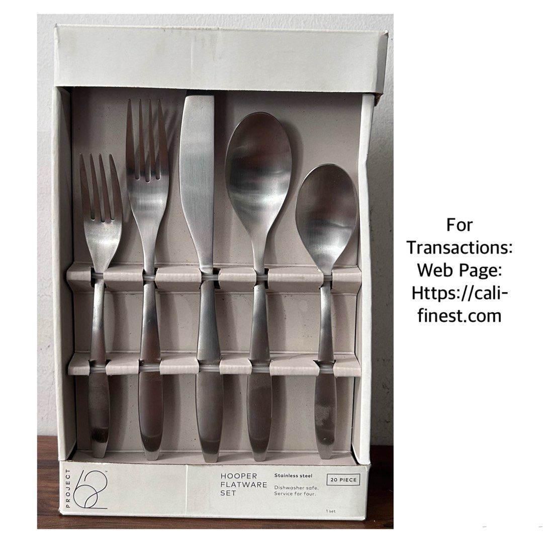 Project 62 Hooper Flatware Set 20 piece Stainless Steel (Category: Knives & Chopping Boards) located in Pasig City. Submitted by califinestcollectibles (Listing ID 1446792047, Image 1). Description: Project 62 Hooper Flatware Set 20 piece Stainless Steel KT#009 20-piece Stainless Steel Original/Authentic From USA Pick Up at One Oasis condominium ortigas extension pasig city Or Delivery via Lalamove,Jnt, LBC cod/cop JNT (payment first basis,gcash)