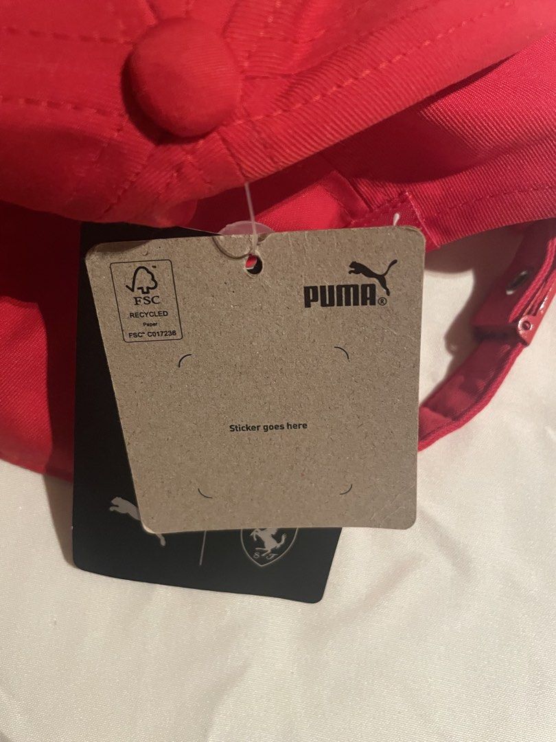 Original Puma Ferrari Red Cap - RUSH (Category: Caps & Hats) located in Taguig. Submitted by vast_charmmie (Listing ID 1446782307, Image 3). Description: - Authentic red Puma cap - Features iconic Ferrari logo - Adjustable strap for a comfortable fit - Brand new with tags attached - Ideal gift.