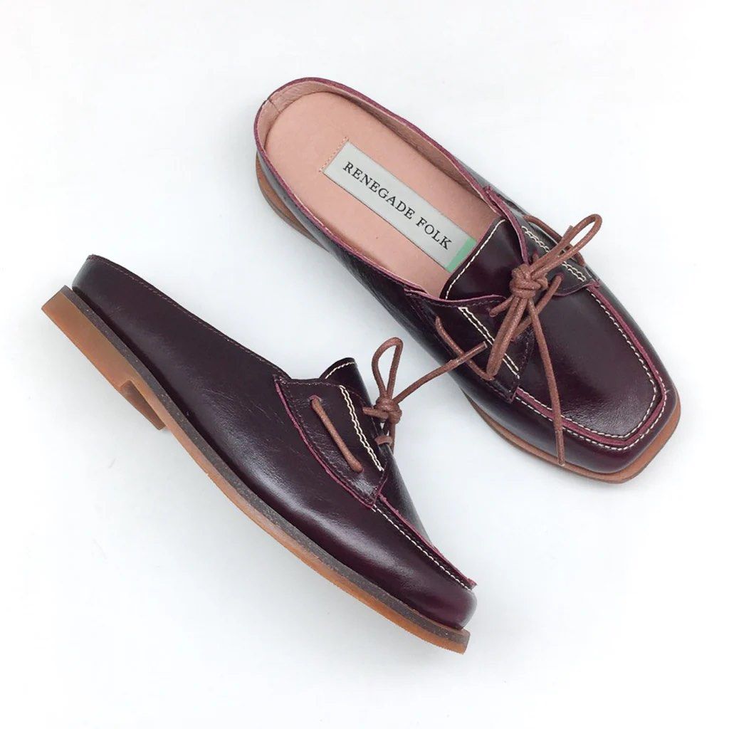 Renegade Folk Drift Mules (Category: Slippers and slides) located in Taguig. Submitted by angela.tee2022 (Listing ID 1446881632, Image 2). Description: Renegade Folk Drift Mules Color: Mahogany Size: 5 Worn twice only PHP 2700 (Price in store is 4500) Payment: Gcash, cash, bank transfer.