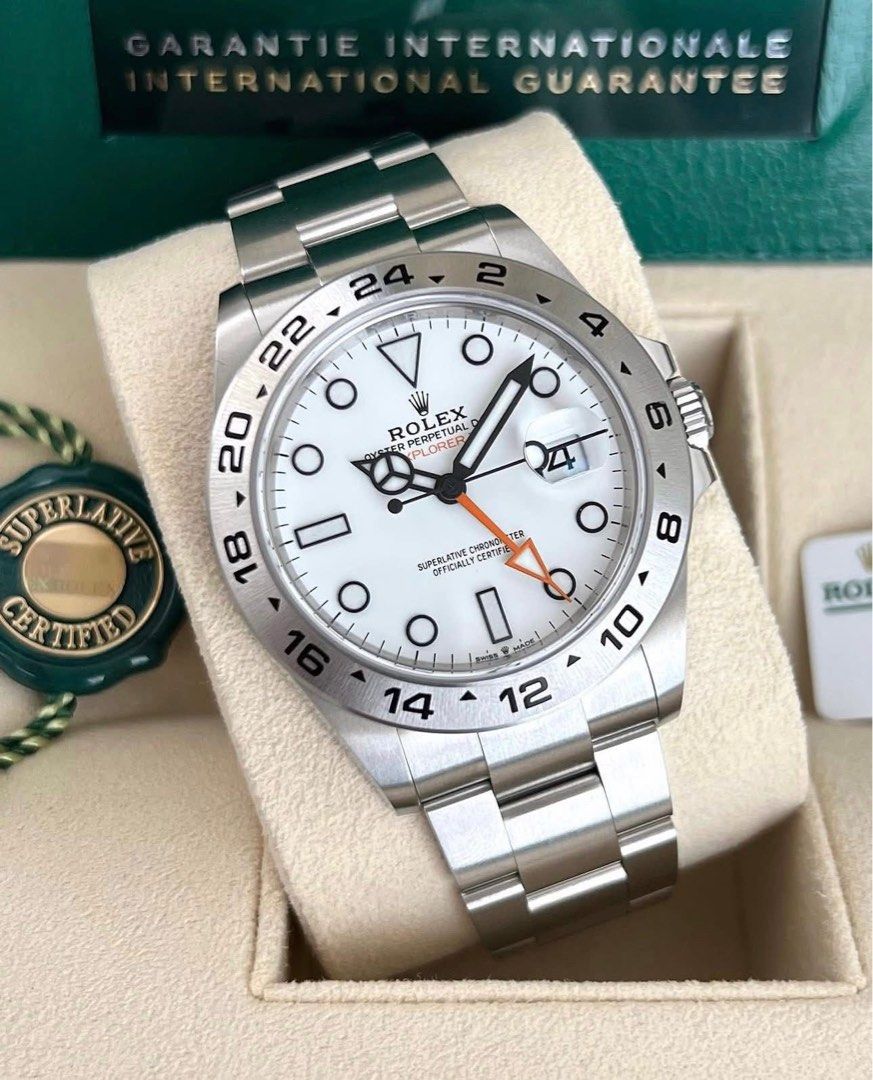 Rolex Explorer II White Polar Dial 2024 (Category: Luxury Watches) located in Makati City. Submitted by luxeellisseofficial (Listing ID 1446907251, Image 2). Description: Rolex Explorer II White Polar Dial 2024 Ref. 226570 Like New Condition | Unresized Complete Set Warranty Valid Until 2029 🔎 All watches are open for verification 📍 Meetups by arrangement.