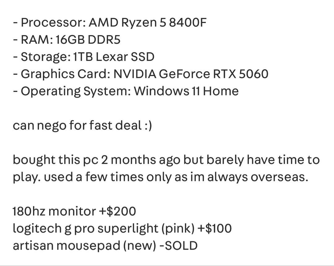 AMD Ryzen 5 RTX 5060 Gaming PC For Sale