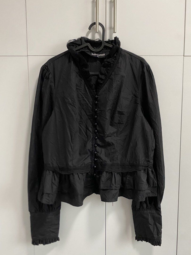 Scarlet darkness ruffle blouse (Category: Blouses) located in Tagaytay City. Submitted by grayl_thrift (Listing ID 1446787546, Image 1). Description: .