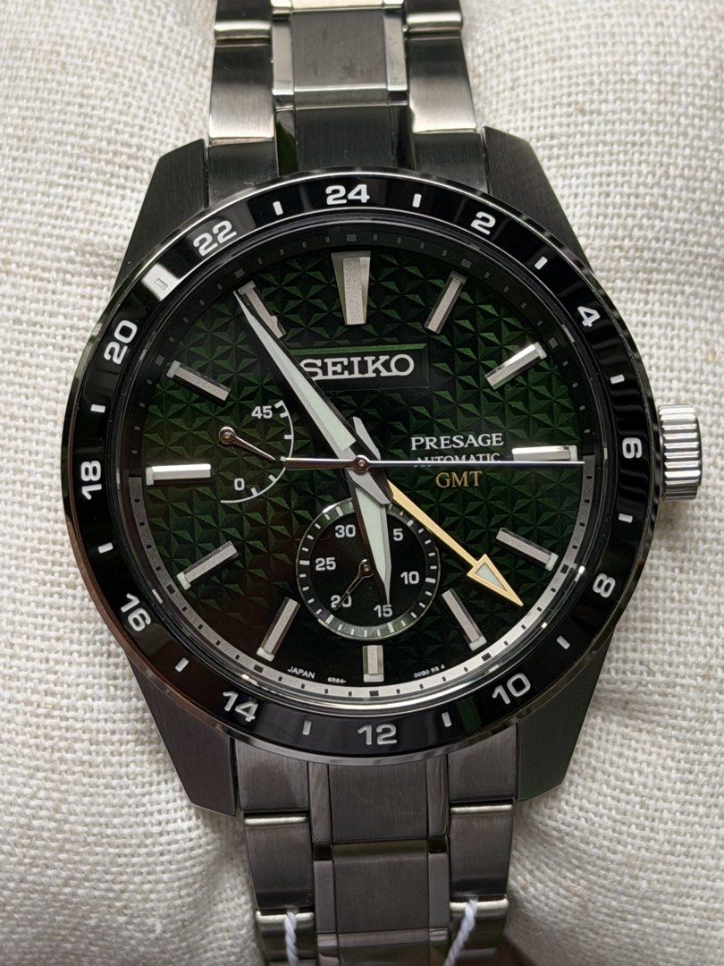Seiko Presage Sharp Edge Green Gmt SPB219 / SPB219J1 (Category: Luxury Watches) located in Manila. Submitted by watch_cop (Listing ID 1446862794, Image 3). Description: Seiko Presage Sharp Edge Green Gmt SPB219 / SPB219J1 Price ₱65,000 Condition Brandnew Inclusion Double Box,guarantee, Warranty Card Hang Tag Caliber Number: 6R64 Movement Type: Automatic Power Reserve: Approx. 45 hours Jewels: 29 jewels Screw case back See-through case back Case M