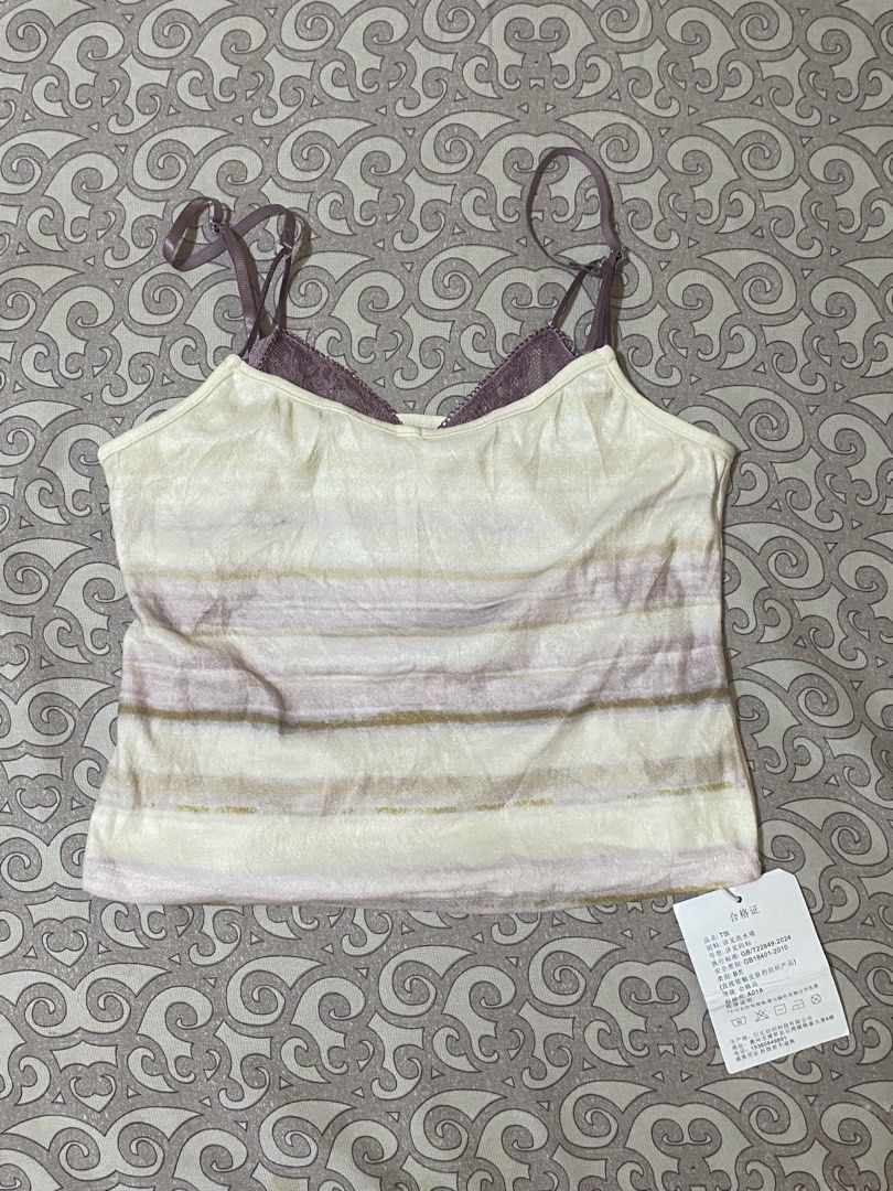 Y2K Striped Camisole Top with Lace (Category: Sleeveless) located in San Pablo. Submitted by asaptyler (Listing ID 1446820009, Image 1). Description: Cute camisole top - Lace at neckline - Adjustable straps - Soft fabric.