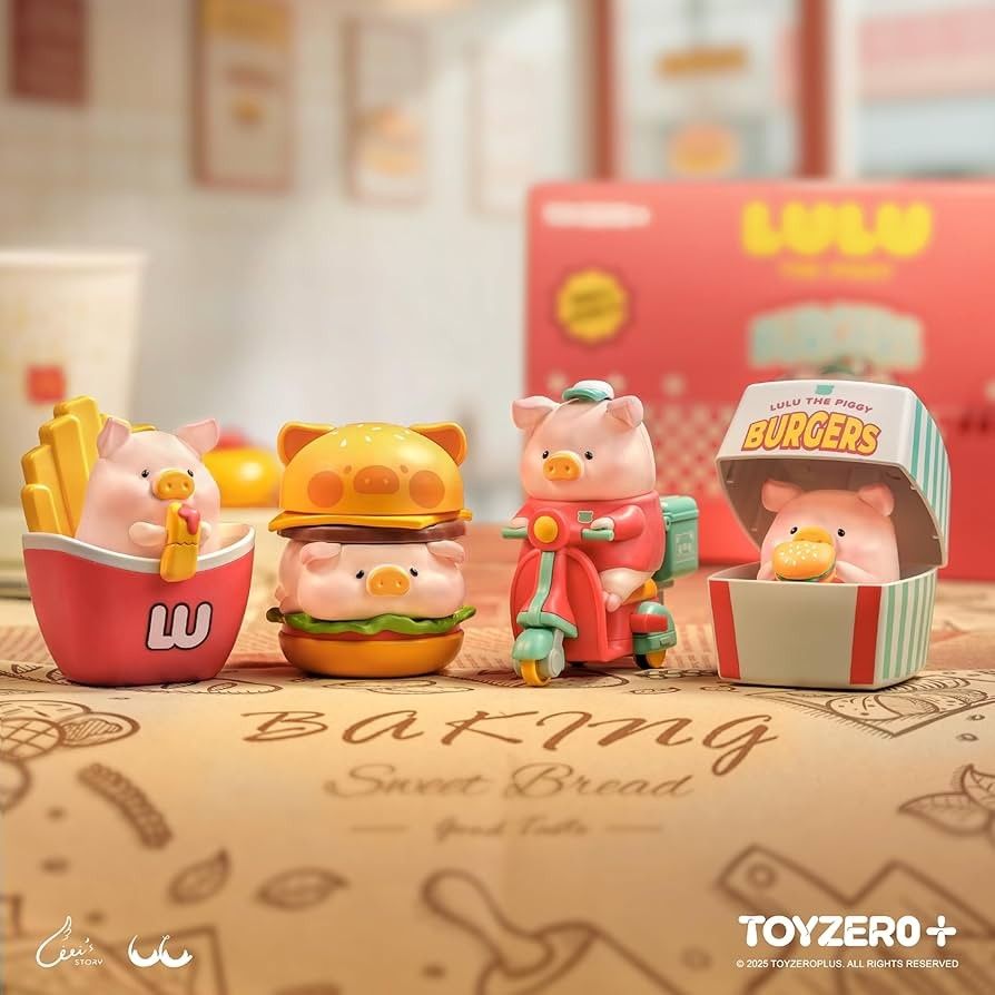 TOYZERO+ Lulu The Piggy Burgers Blind Box Toy (Category: Toys & Games) located in Kuala Lumpur. Submitted by bebefigures (Listing ID 1446802960, Image 2). Description: - Lulu The Piggy Burgers blind box series - From TOYZERO+ - Features cute pig characters in a fun burger theme - Each blind box contains one collectible figure - Ideal for collectors and fans of Lulu The Piggy - Fun and unique addition to any collection COD Ampang Point And KL Area