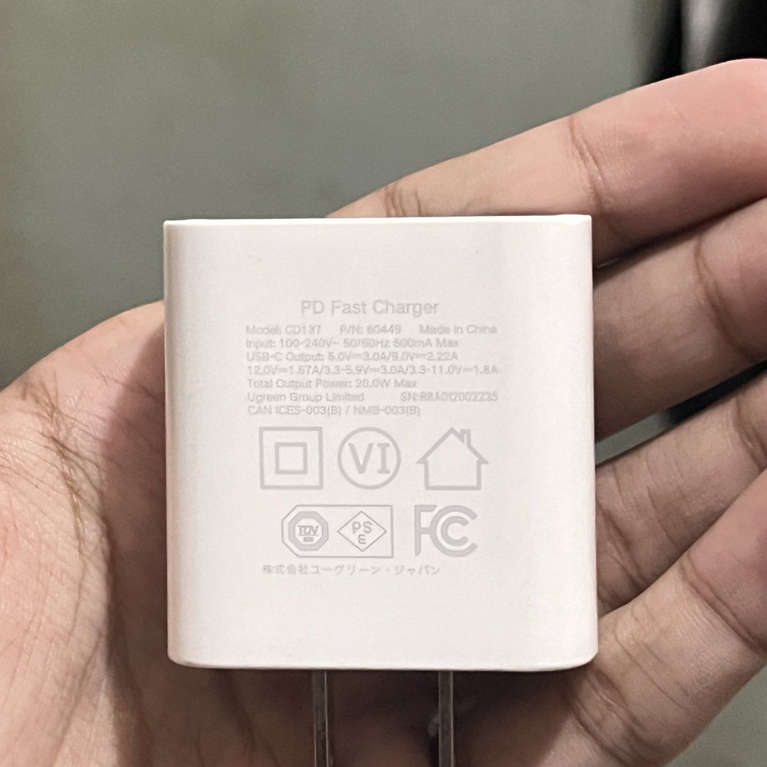 UGREEN 20W PD Fast Charging Power Adapter USB-C (Category: Chargers & Cables) located in Quezon City. Submitted by prhpsnwt (Listing ID 1446736272, Image 3). Description: - UGREEN 20W PD Fast Charging Power Adapter - USB-C Output - Supports Qualcomm Quick Charge 4.0 - Good for iPhone, iPad, Samsung, Pixel. rfs: upgraded to higher watts adapter.