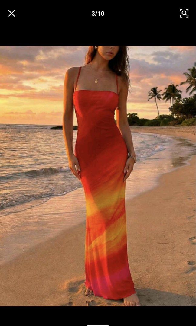 Vibrant Beach/Summer Long Orange Dress (Category: Dresses) located in San Pedro. Submitted by matchlant_ (Listing ID 1446886086, Image 2). Description: Used once Size S on tag Adjustable Loc: San Pedro, Laguna.