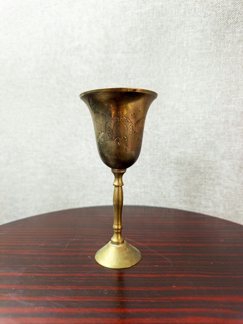 vintage brass goblet chalice cup (Category: Vintage Collectibles) located in Baguio. Submitted by rustyribbon (Listing ID 1446745614, Image 1). Description: vintage mini brass goblet 4.6" tall, solid brass, etched 300 +sf mop: gcash/maya mod: j&t payo .