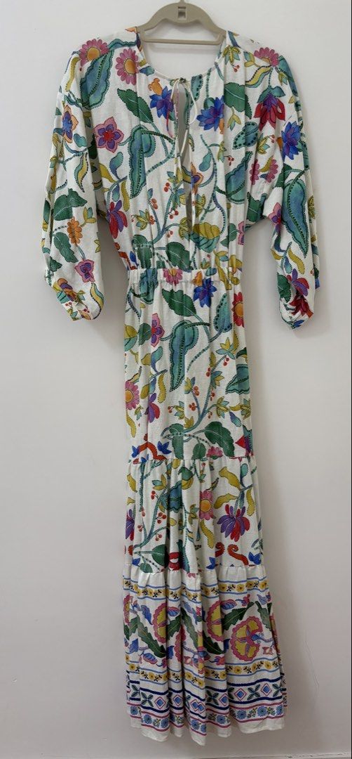zara printed linen blend knotted dress ZARA NWT WOMAN SS24 PRINTED LINEN BLEND KNOTTED DRESS MULTICOLORED |  3313/478 XS