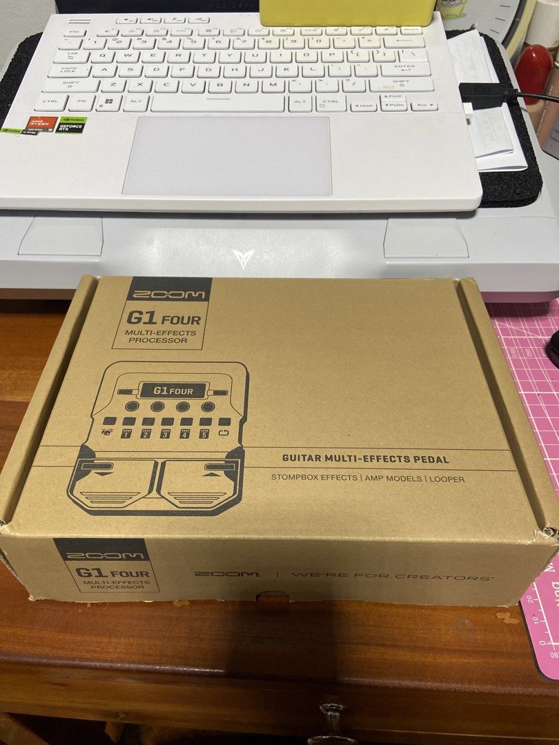 ZOOM G1 FOUR Guitar Effects Pedal (Category: Musical Instruments) located in Quezon City. Submitted by annikam (Listing ID 1446845974, Image 3). Description: ZOOM G1 FOUR guitar multi-effects processor Includes the unit, manual, and original box. This can be powered by AA Batteries or AC Adapter (Adapter is not included) Item is never used as I didn’t have time to play around with it. Switched to digital guitar effects (Amplitube 5) + Audio inter
