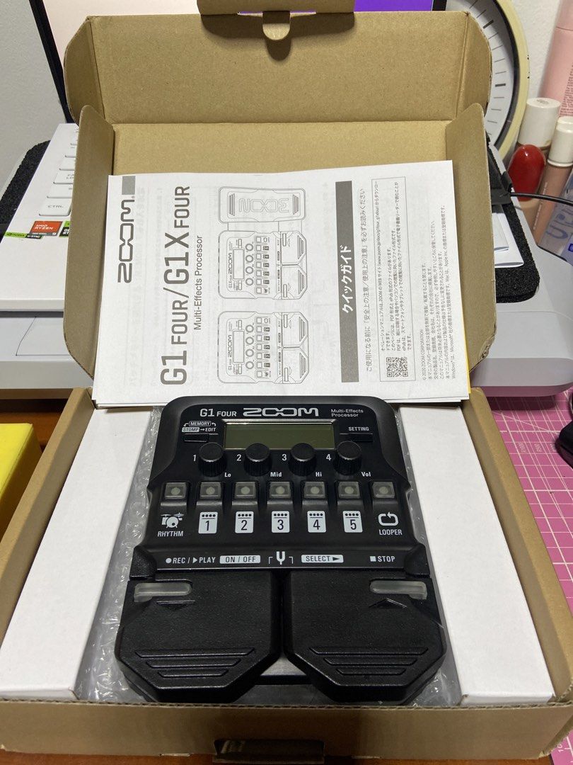 ZOOM G1 FOUR Guitar Effects Pedal (Category: Musical Instruments) located in Quezon City. Submitted by annikam (Listing ID 1446845974, Image 1). Description: ZOOM G1 FOUR guitar multi-effects processor Includes the unit, manual, and original box. This can be powered by AA Batteries or AC Adapter (Adapter is not included) Item is never used as I didn’t have time to play around with it. Switched to digital guitar effects (Amplitube 5) + Audio inter