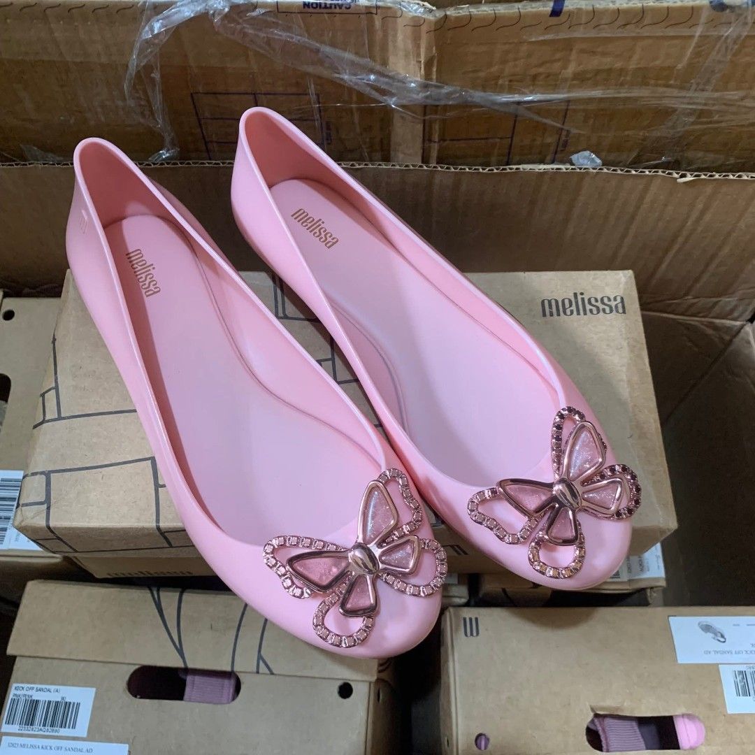 100% ORIGINAL & BRANDNEW MELISSA (Category: Flats & Sandals) located in Manila. Submitted by mydytrends (Listing ID 1441911559, Image 1). Description: PRICE IS NEGOTIABLE FOR SURE BUYER SIZE AVAILABLE - 8 9 10 - 100% Original & Brandnew Melissa flats - Color: Pastel Pink - Design: Features a charming butterfly embellishment with sparkling details - Material: Signature Melissa jelly material - Condition: Brand new - Style: Perfect for casual wear 