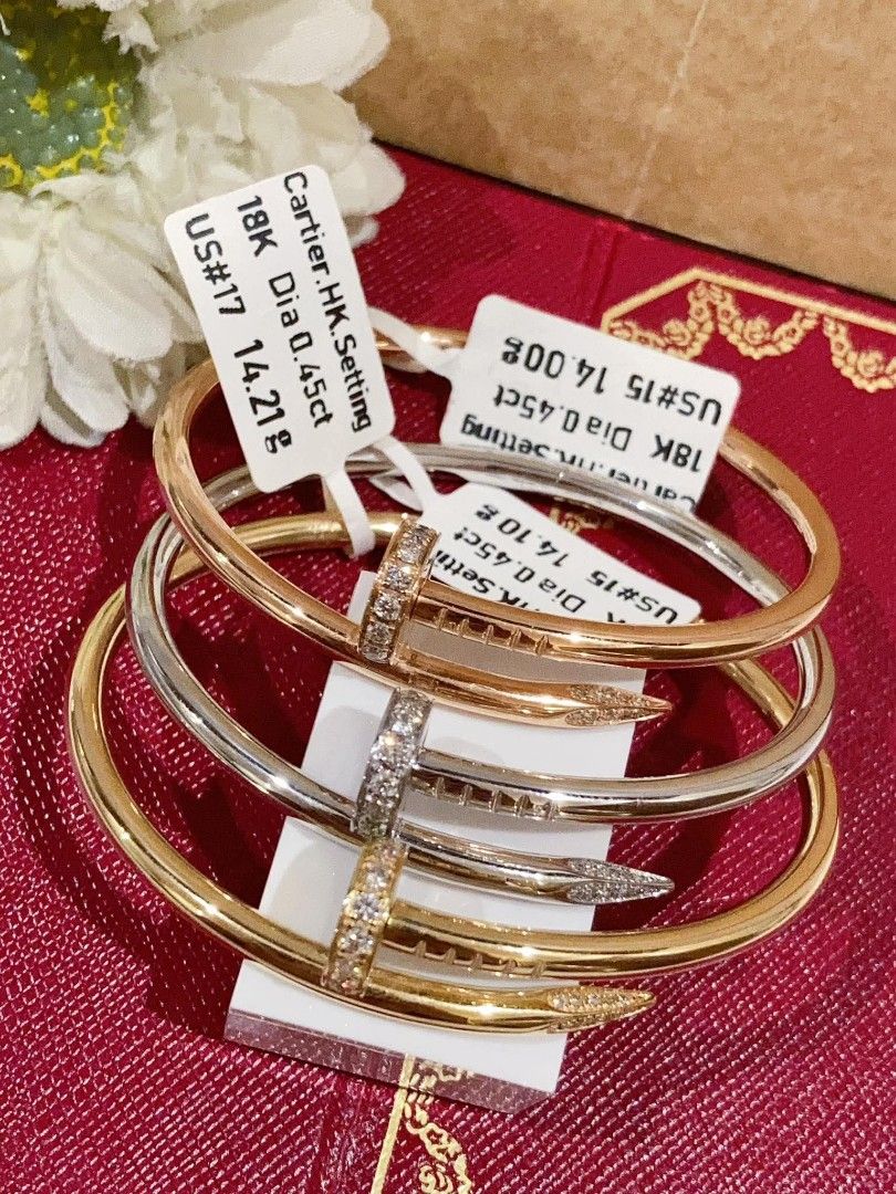 18k HongKong setting gold diamond nail bangle (Category: Bracelets) located in Manila. Submitted by bhelgoldseller2ndaccount (Listing ID 1441794612, Image 1). Description: New!!✨New!!✨New!! 18k HongKong setting Gold 10,800/g 💯pawnable/naisasanla 💯with high appraisal rate 💯good investment 💯Direct supplier price 👉OPEN for resellers 🌺please take time to evaluate their actual sizes and grams 👉Best panggift for all occasions ✅ Sold per grams no