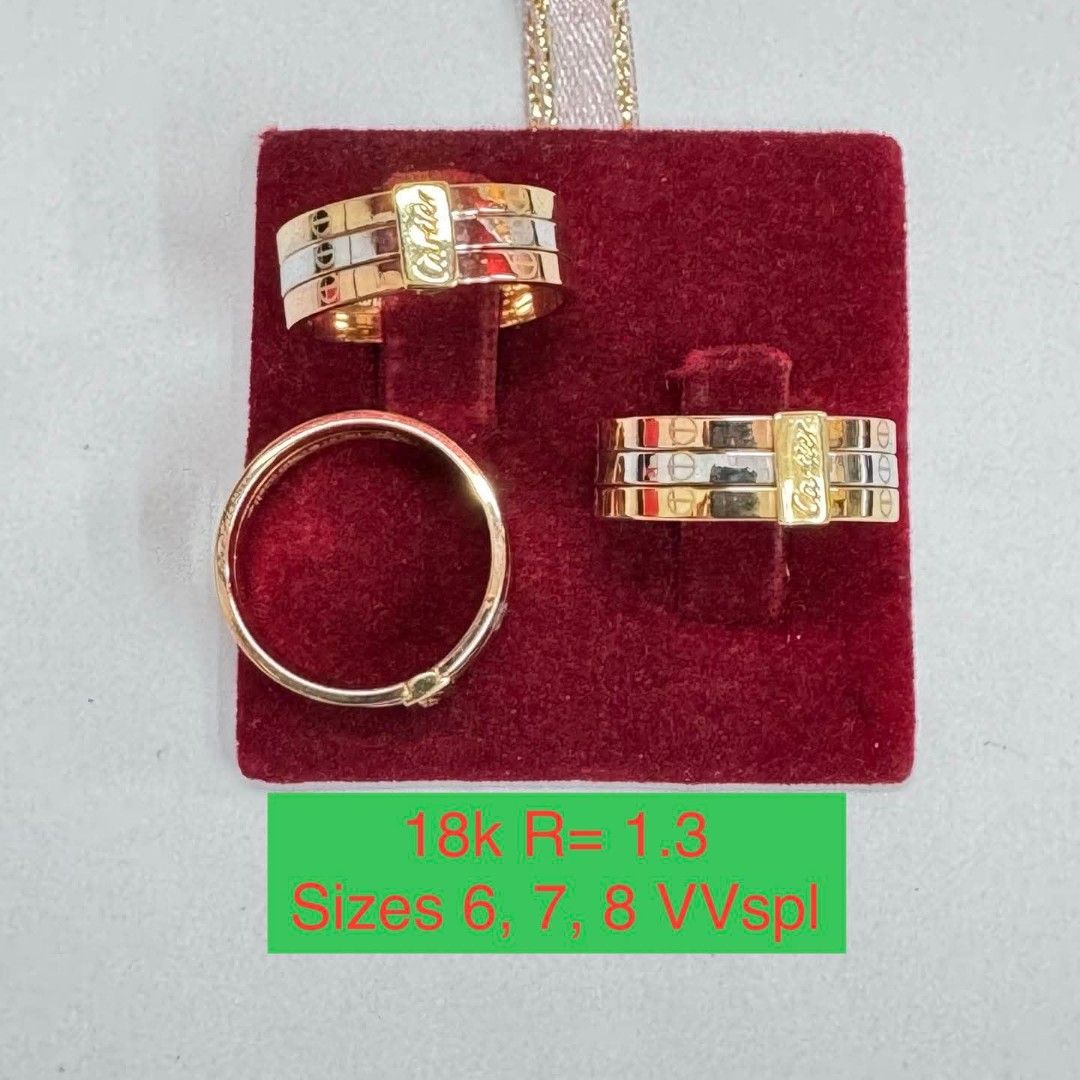 18k Saudi Gold triple love ring (Category: Rings) located in Manila. Submitted by bhelgoldseller2ndaccount (Listing ID 1441801526, Image 3). Description: New!!✨New!!✨New!! Authentic 18k Saudi Golds 💯pawnable/naisasanla 💯with high appraisal rate 💯good investment 💯Direct supplier price 👉OPEN for resellers 🌺please take time to evaluate their actual sizes and grams 👉Best panggift for all occasions ✅ Sold per grams not per piece Kya lowest pric