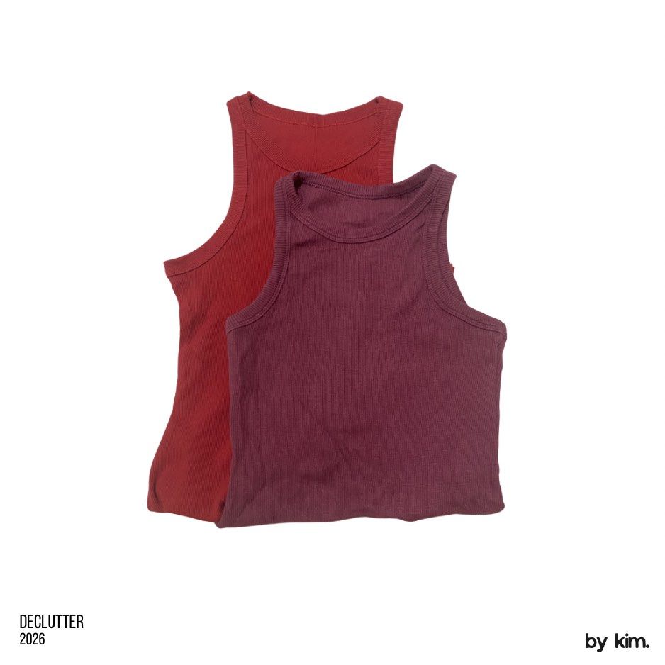 2 Ribbed Tank Tops - Burgundy & Red (Category: Sleeveless) located in Daraga. Submitted by kimdeclutters_ (Listing ID 1441786637, Image 1). Description: two ribbed tank tops: deep burgundy and rusty red. get both for 350. get one for 180. negotiable for sure buyers! 💌.