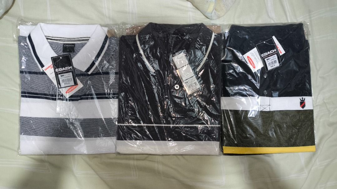 3x Men's Polo Shirts - Various Designs (Category: Tshirts & Polo Shirts ) located in Bocaue. Submitted by inuyowo2 (Listing ID 1441882169, Image 1). Description: All Original/Authentic w/ Tags and Bought from Mall. Never Used at all naka stock lang. Sizes: Bossini White/Black = Large (500) Coach White = XL (500) Coach Black/Yellow = XL (500) Take All: 1,400 Prices Nego Can Meetup Bulacan Area Or Delivery via Lalamove Can PM me for authenticity.