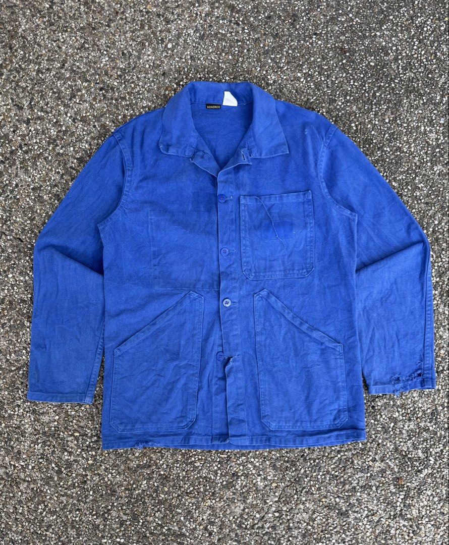 70's Sonorco Thrashed Sateen French Chore Jacket (Category: Coats, Jackets and Outerwear) located in Quezon City. Submitted by though.bare (Listing ID 1441860932, Image 1). Description: Fits on M up to L for Men In worn-out condition, best for custom repairs. Width : 21" Length : 28" Sleeve : 23" Shoulder : 18.5" No-when worns. Listings not marked sold/reserved are available. These are preloved/used items, manage expectations. Visit my profile fo