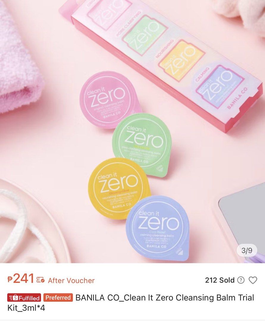 Banila Co Clean It Zero Cleansing Balm Trial Kit 4 Types (Category: Face Care) located in Paranaque City. Submitted by gotokloset (Listing ID 1441893436, Image 2). Description: - Banila Co Clean It Zero Cleansing Balm Trial Kit - Includes 4 types: Original, Pore Clarifying, Nourishing, Calming - Each balm is 3ml - Ideal for testing different formulas - Perfect for travel or on-the-go skincare All sealed.