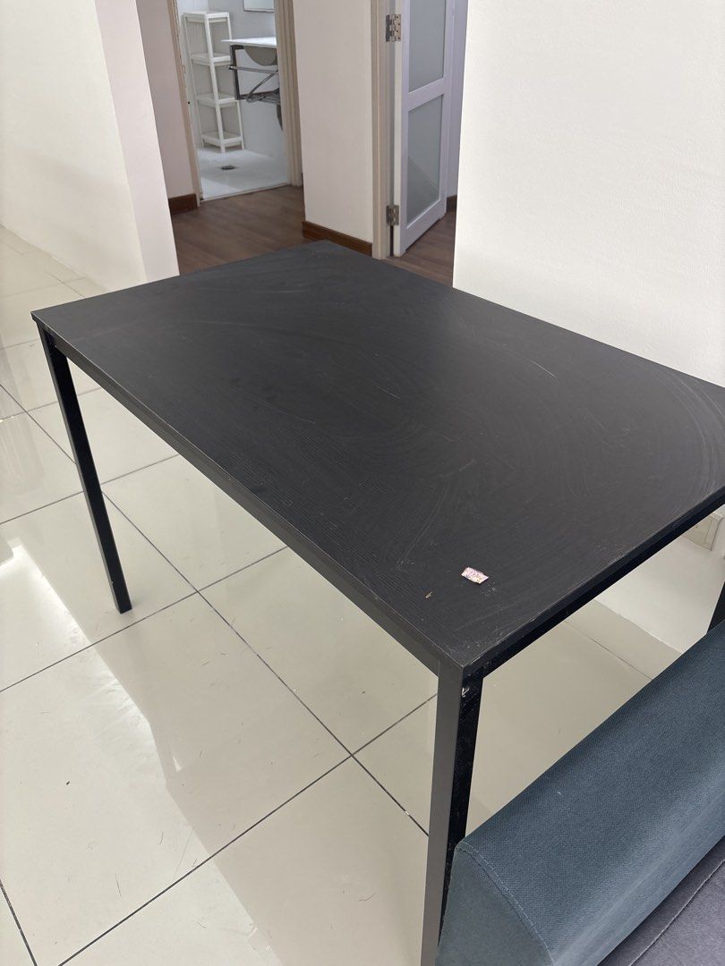 Black Dining Table / Study Table (Category: Tables & Sets) located in Kuala Lumpur. Submitted by lsintian (Listing ID 1441877741, Image 3). Description: black writing desk with metal legs for sale RM50 only Cod only (Mont Kiara) Contact Syn 0167100353 to cod..
