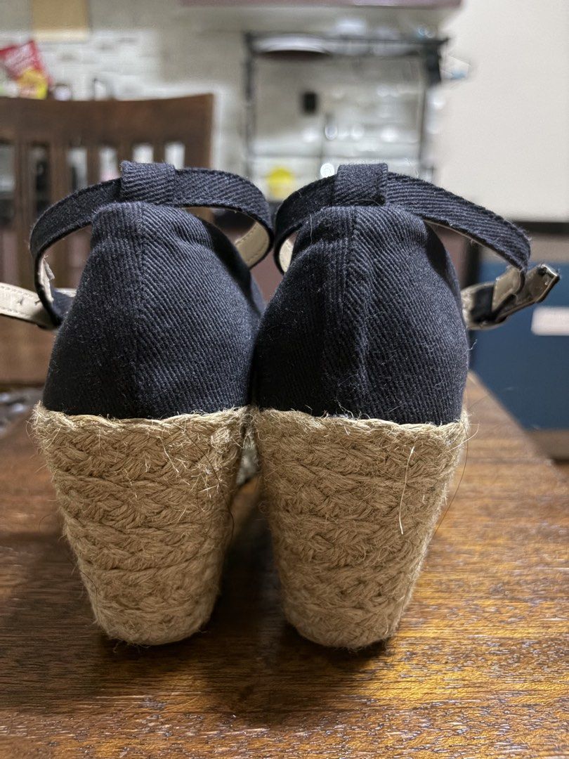 Black Espadrille Wedge Sandals with Ankle Strap (Category: Wedges) located in Manila. Submitted by ppurrrple__ (Listing ID 1441840655, Image 3). Description: - Black canvas peep-toe wedge sandals - Classic espadrille sole - Adjustable ankle strap for a secure fit - Comfortable and stylish for everyday wear - Versatile for dressing up or down NEGOTIABLE FOR SURE BUYER.