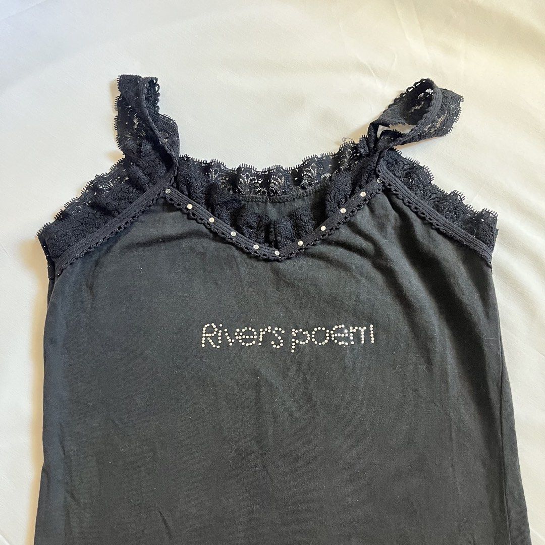 black lace top (Category: Sleeveless) located in Mandaluyong City. Submitted by everythingnice__ (Listing ID 1441913695, Image 3). Description: v y2k top !! fits s-m :)) super cute !! lalamove only !!.