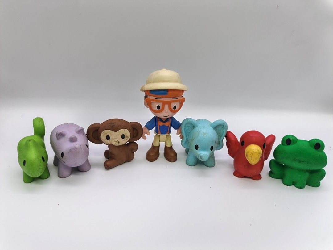 ❗SALE❗Blippi Toy Set with Animal Figures (Category: Kids Toys) located in Marikina City. Submitted by andreah_16 (Listing ID 1441914543, Image 2). Description: - Includes Blippi figure - Comes with 6 animal friends: dinosaur, hippo, monkey, elephant, parrot, and frog - Encourages imaginative play - A must-have for any Blippi fan!.
