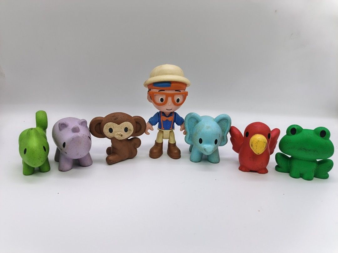 ❗SALE❗Blippi Toy Set with Animal Figures (Category: Kids Toys) located in Marikina City. Submitted by andreah_16 (Listing ID 1441914543, Image 3). Description: - Includes Blippi figure - Comes with 6 animal friends: dinosaur, hippo, monkey, elephant, parrot, and frog - Encourages imaginative play - A must-have for any Blippi fan!.