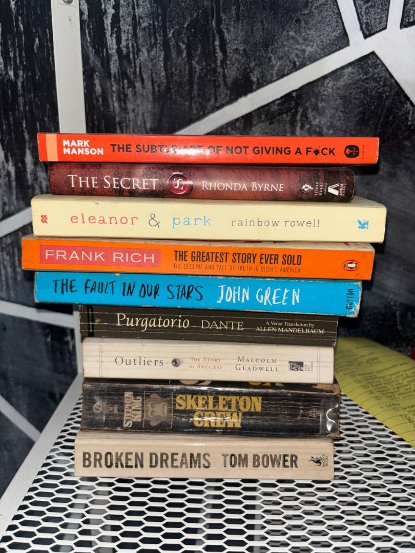 BOOKS (Non-Fiction & Fiction) (Category: Storybooks) located in Marikina City. Submitted by bobtheminion24 (Listing ID 1441881337, Image 1). Description: - The Subtle Art of Not Giving a F*ck - The Secret - Eleanor & Park - The Fault in Our Stars - The Greatest Story Ever Sold - Purgatorio - Outliers - Skeleton Crew - Broken Dreams - TAKE ALL = 2,600.