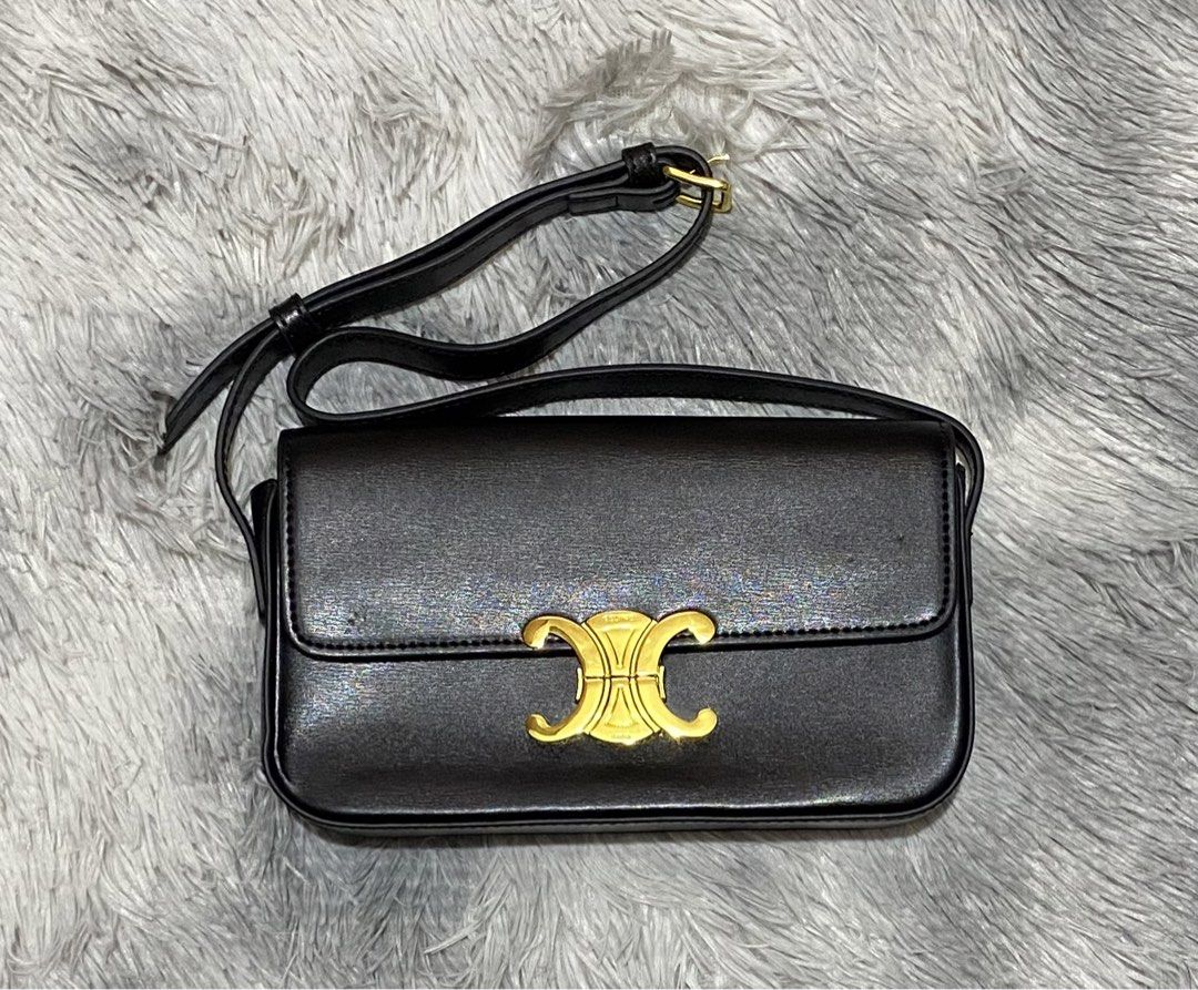 Celine Triomphe Bag Black Leather Gold Hardware (Category: Luxury Bags & Wallets) located in Tarlac. Submitted by cheap.fleaaa (Listing ID 1441928656, Image 1). Description: Celine✨ No minor flaws 1,500 + ship Any courier Tarlac based📍.