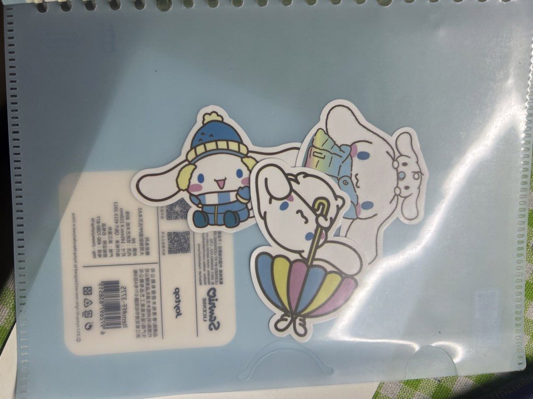Cinnamoroll Binder Notebook (Category: Stationery & School Supplies) located in Quezon City. Submitted by ella.cstn (Listing ID 1441814424, Image 2). Description: Rfs: I have too many notebooks na - With Sanrio license - I only used around 4 pages (natanggal ko na sya) - Good as new - Comes with clear pocket (I added free stickers as seen in the photo!) - Mabilis linisin ung cover kahit wipes lang - Has cute cinnamoroll designed dividers - The pe