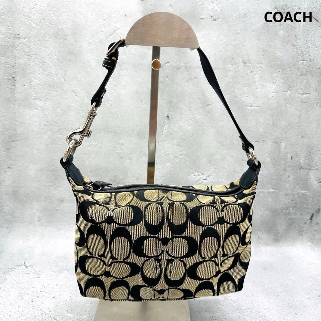 COACH Authentic Signature Canvas Handbag Black Y2K Vintage A4713