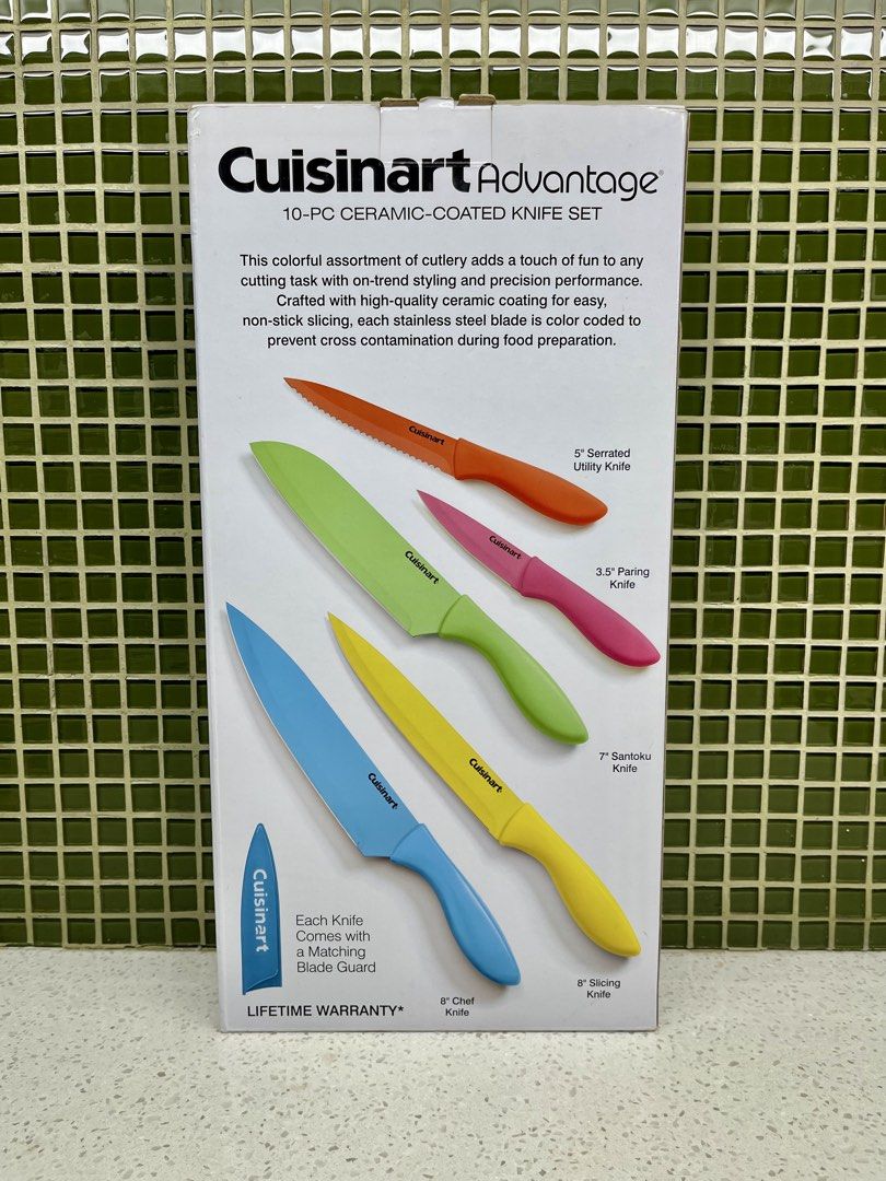 Cuisinart Advantage 10-PC Ceramic-Coated Knife Set with Guards (Category: Knives & Chopping Boards) located in Marikina City. Submitted by krgcom (Listing ID 1441952522, Image 2). Description: Cuisinart 10-piece ceramic knife set. Stainless steel blades, color-coded for safety. Includes blade guards..