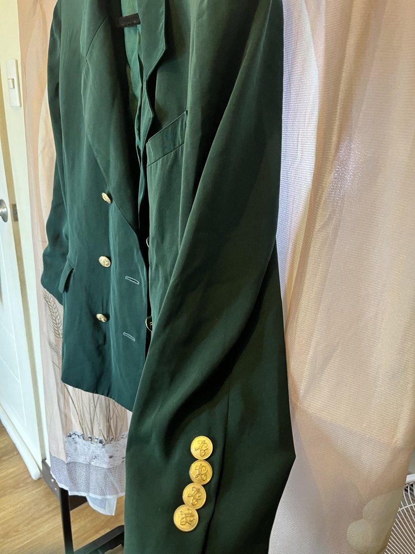 Dark Green Double-Breasted Blazer with Gold Buttons (Category: Coats, Jackets and Outerwear) located in Quezon City. Submitted by florvallera (Listing ID 1441821807, Image 3). Description: - Classic dark green blazer - Double-breasted front with gold-toned buttons - Two front pockets - Fully lined interior - Perfect for dressing up or down - Ideal for work or a night out -buttons complete.