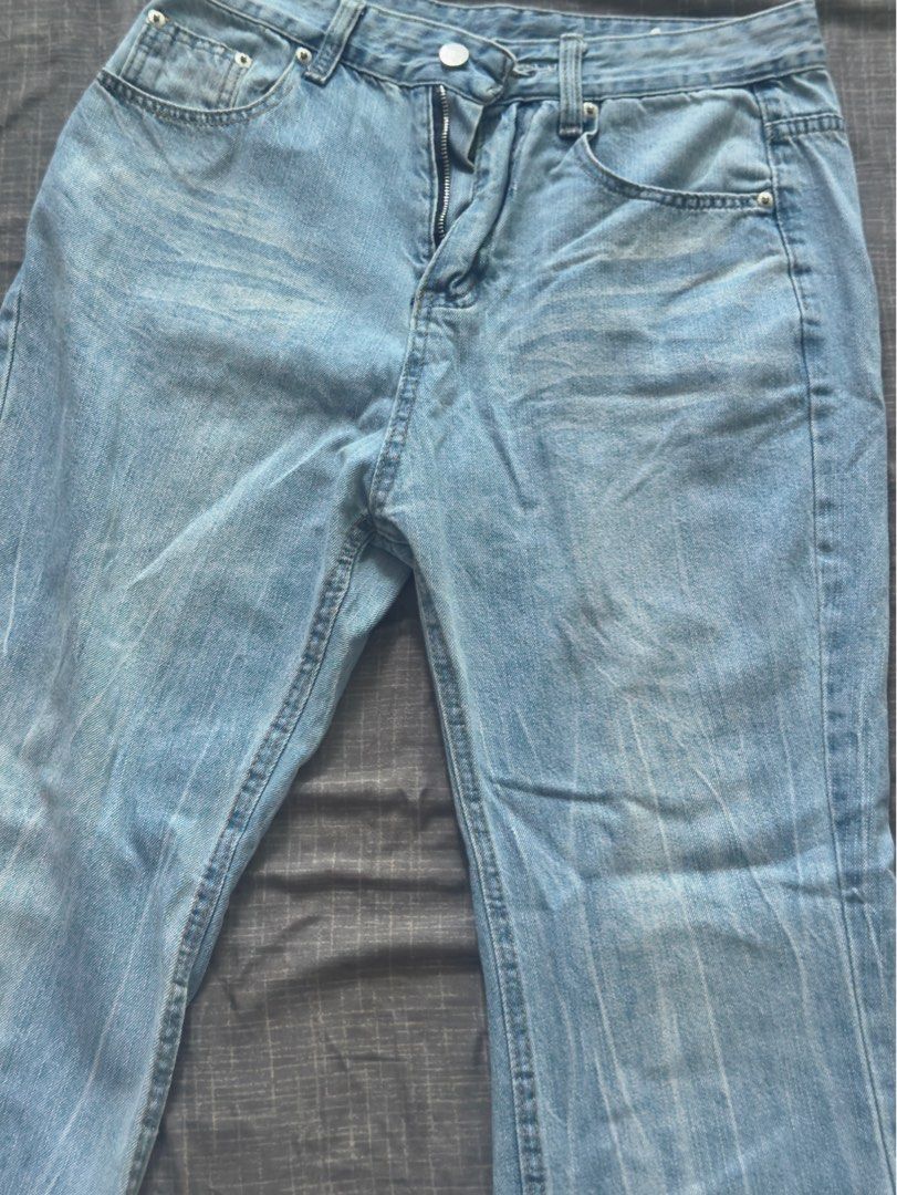 Denim High Waist Jeans Flare (Category: Jeans) located in Pasig City. Submitted by _prelovedbyace (Listing ID 1441781481, Image 2). Description: Up to size 29 | Length 41 | Pockets are working | Good condition.